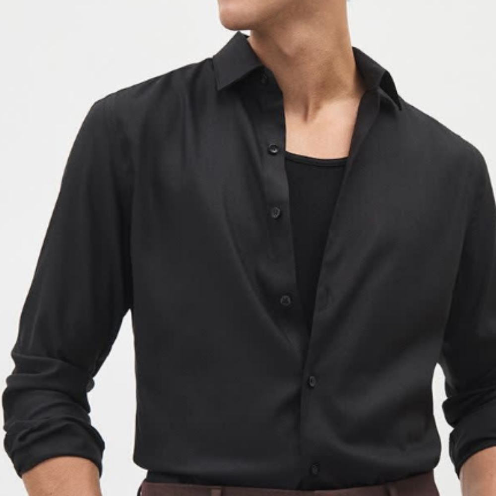 💫RW&CO Men's Elegant Black Tailored Botton Down Slim Fit Dress Shirt